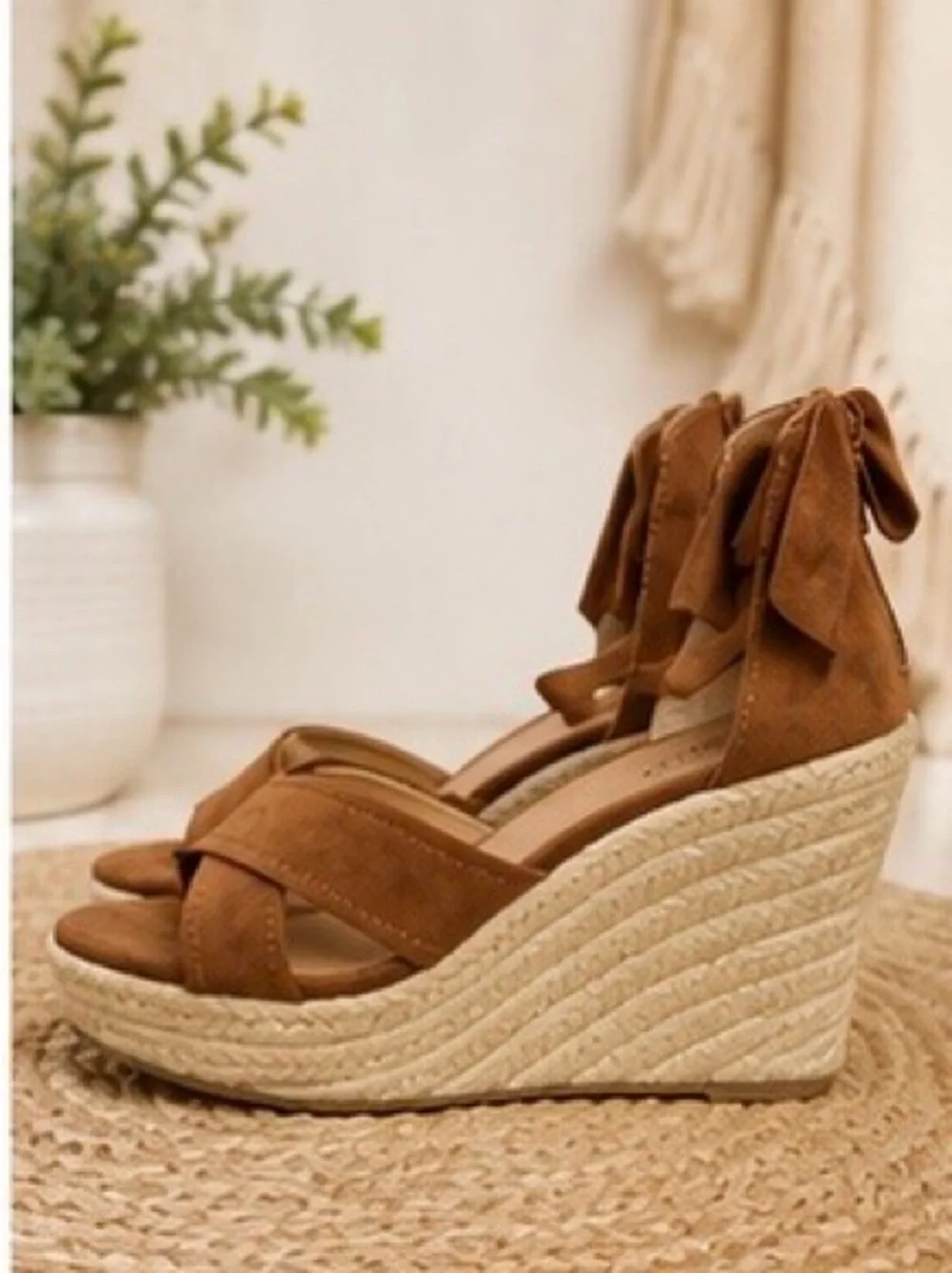 Torrid Brown Lace-Up Espadrille Wedge Sandals WW Extra Wide Size 6 NWT